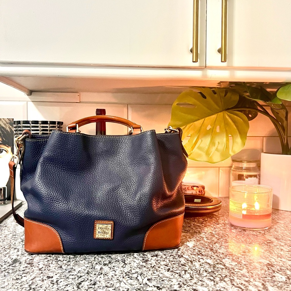 Dooney & Bourke Brenna Satchel Navy Leather Bag.